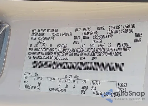 2016 Ford Escape Titanium из США, поврежденный, VIN 1FMCU0J93GUB03300